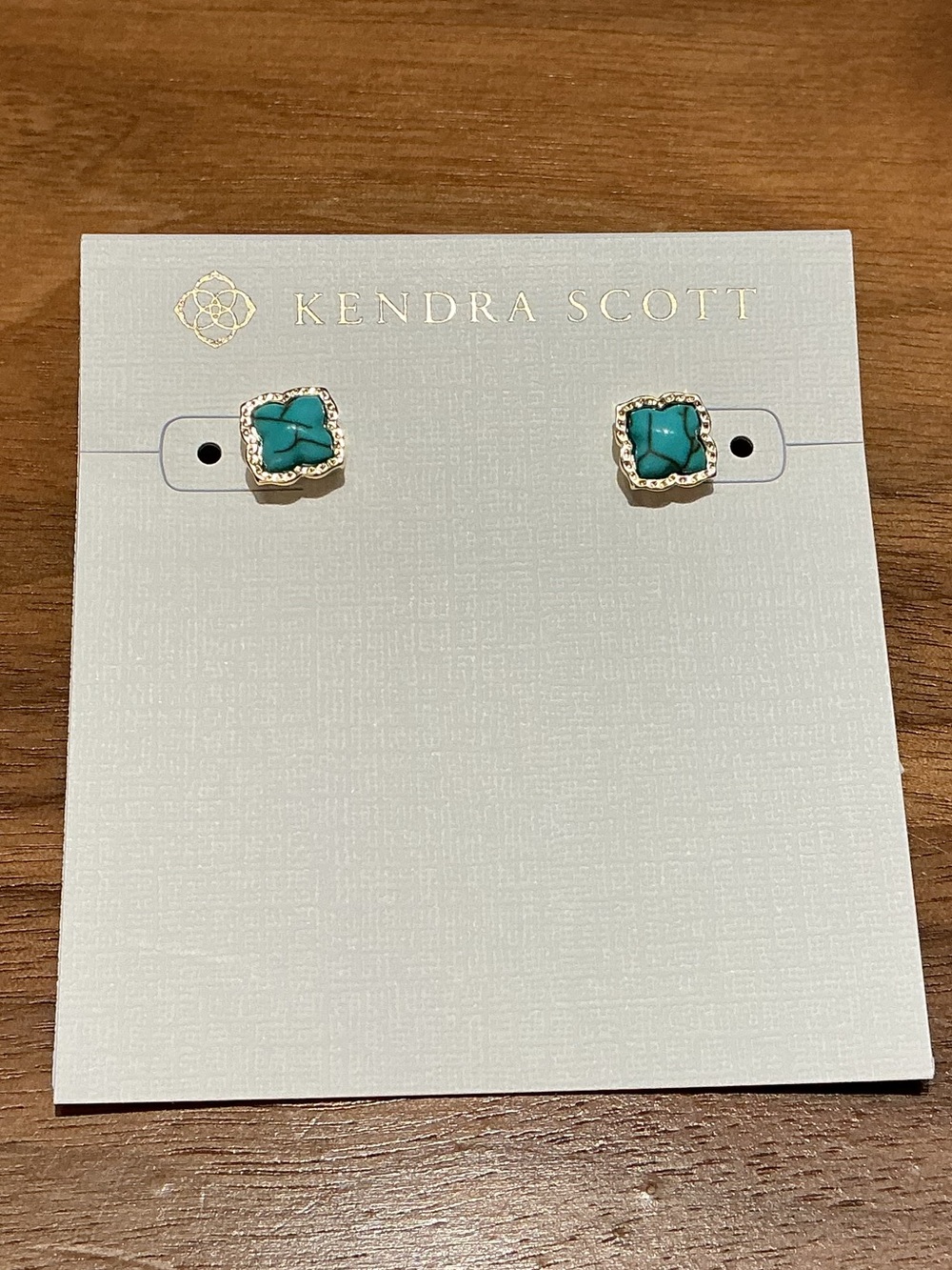 Kendra Scott Turquoise Square Halo Stud Earrings - Gold Trim